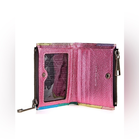 Kurt Geiger Mini Kensington Metallic Leather Bifold Wallet Pink Multi Eagle Head - Picture 2 of 16